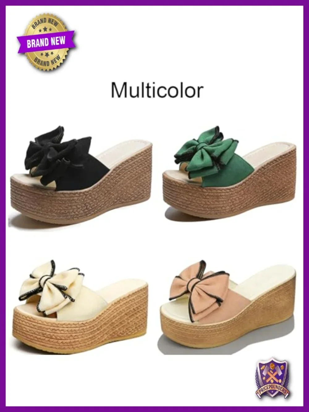 Platform Wedge Sandals Bow-Knot Slip-On PU Non-Slip Summer